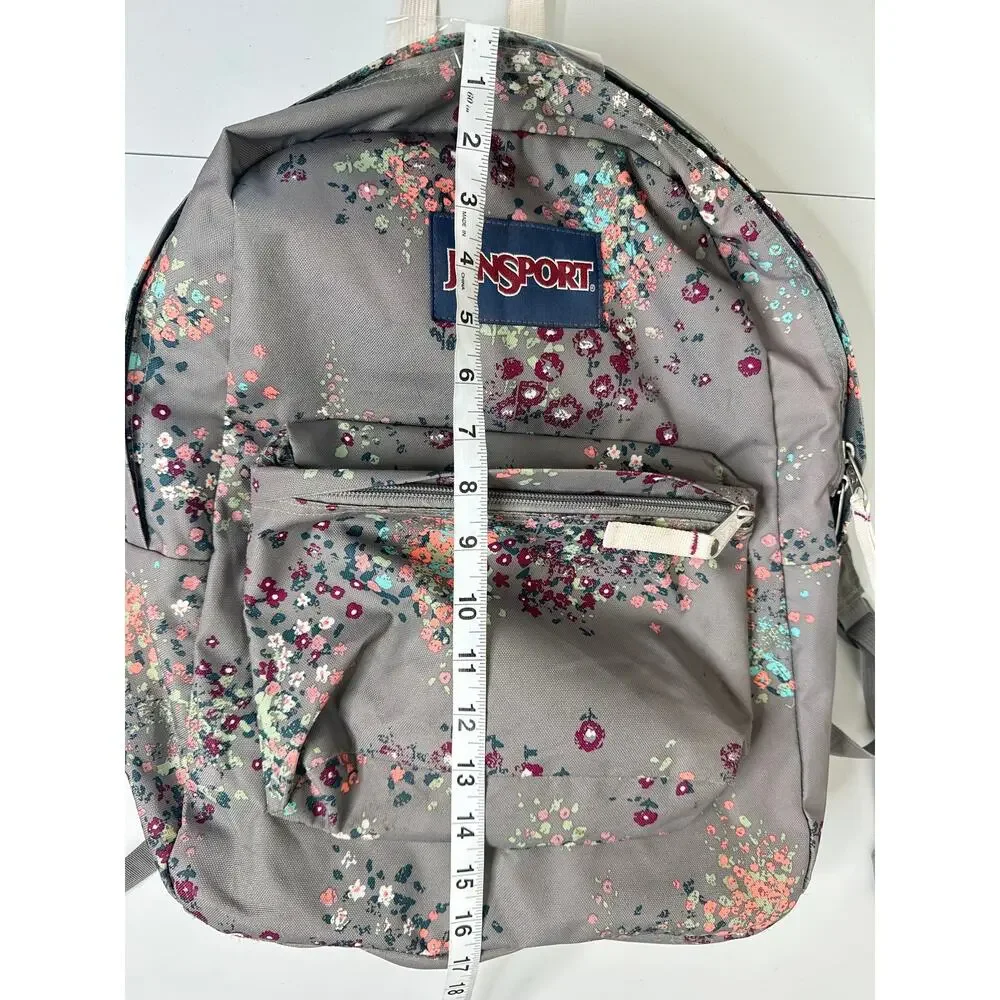 JanSport SuperBreak Backpack Gray Purple Pink Floral School Bookbag Pack Floral